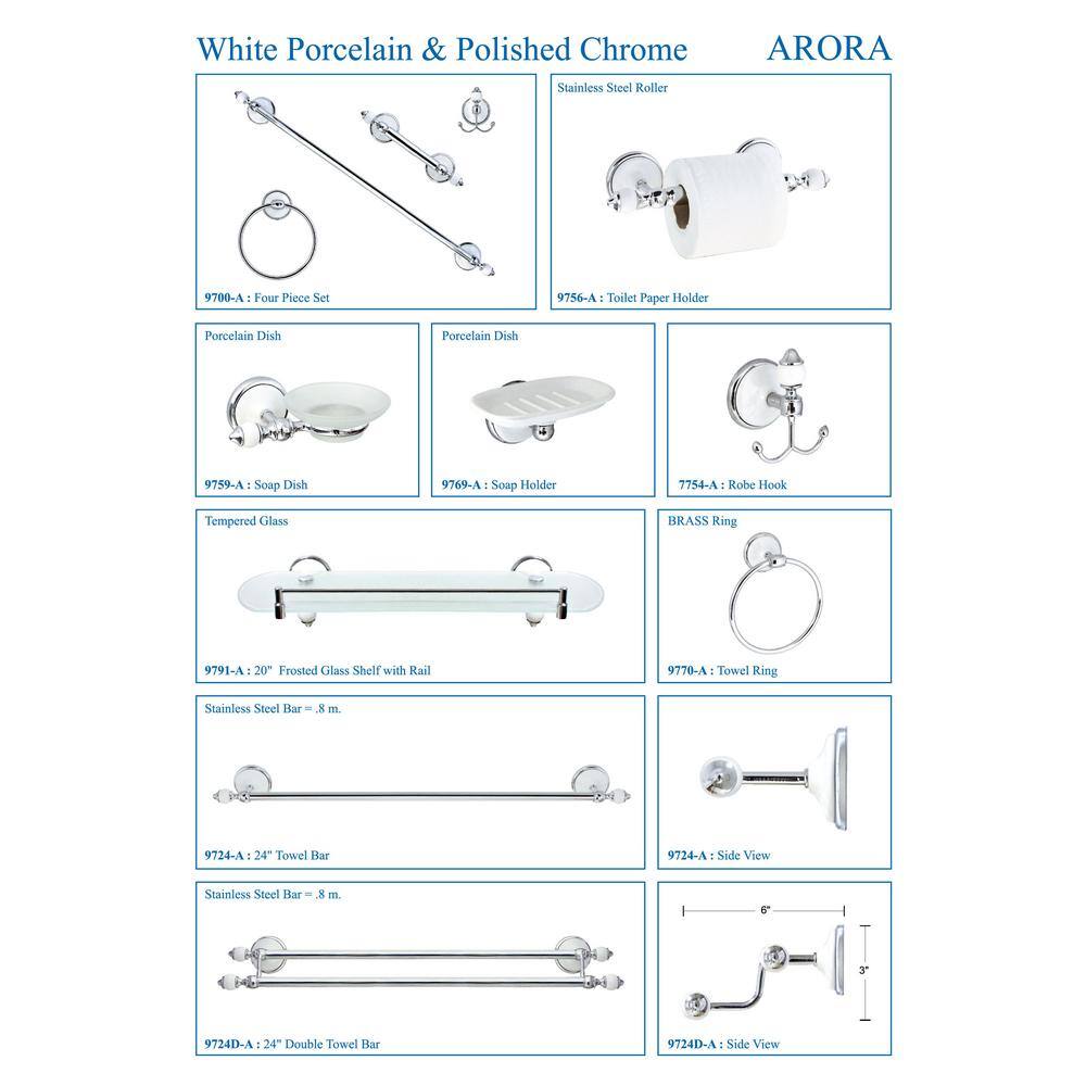 MODONA ARORA 24 in. Towel Bar in White Porcelain and Polished Chrome 9724-A