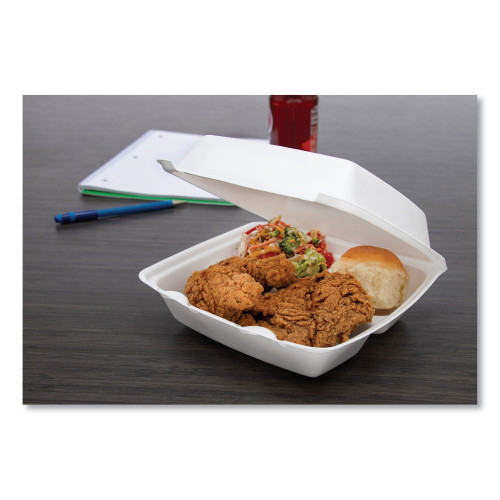 Dart Foam Hinged Lid Containers， 3-Compartment， 8.38 x 7.78 x 3.25， 200/Carton (85HT3R)