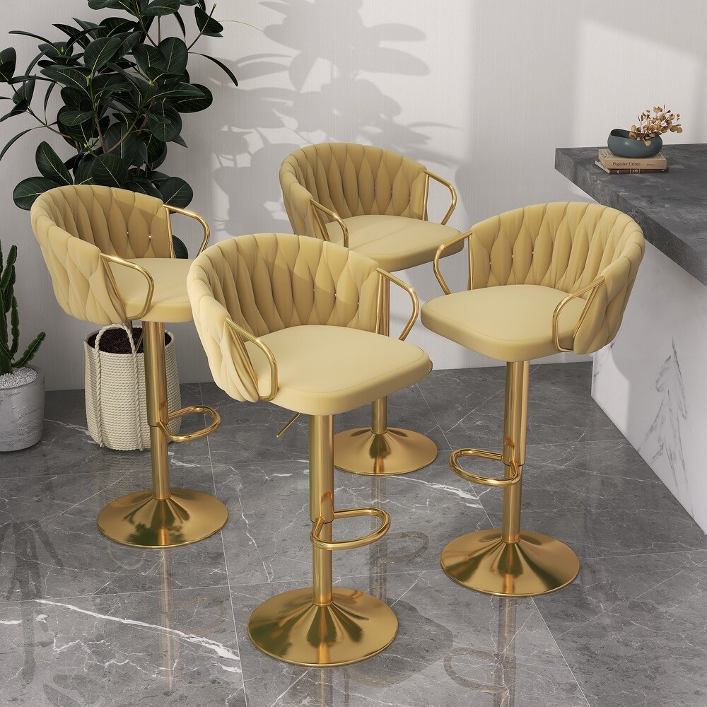 4 Set Adjustable Tufted Bar Stool with Back