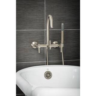 PELHAM  WHITE Modern 3-Handle Wall Mount Tub Faucet with Handshower and Hose Metal Levers in Brushed Nickel PW82410-L-BN