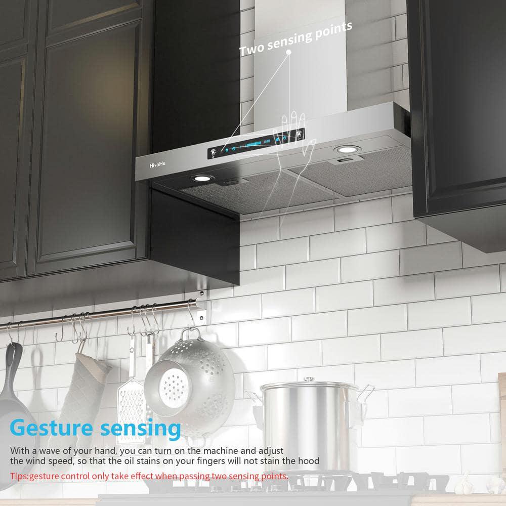 HisoHu 2952 in 780 CFM Ducted Wall Mount Range Hood in Stainless Steel With Gesture Sensing Control Function