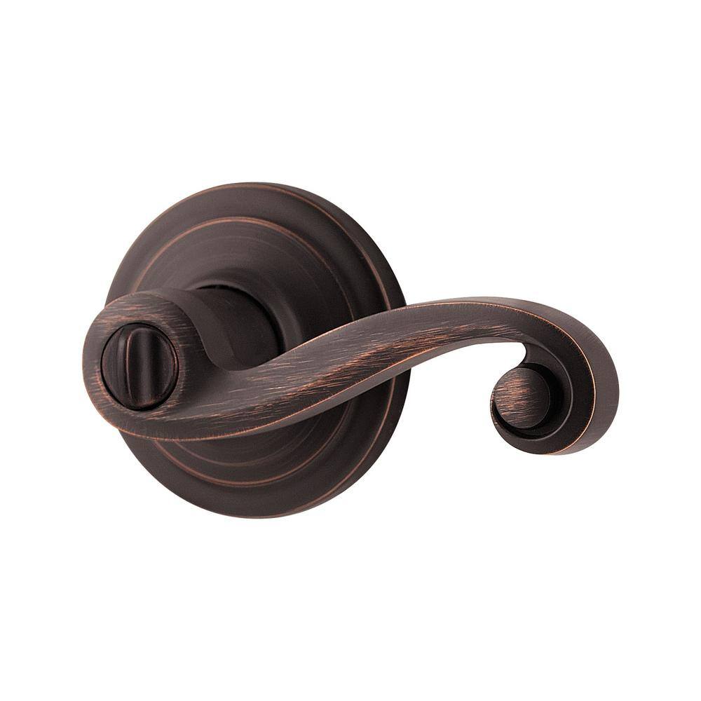 Kwikset Lido Venetian Bronze Privacy BedBath Door Handle with Microban Antimicrobial Technology and Lock 730LL 11P 6AL R