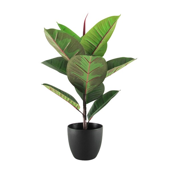 2ft Real Touch Artificial Rubber Plant Fiddle Leaf Fig Tree in Black Pot