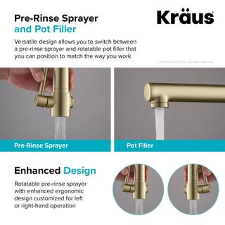 KRAUS Artec Pro Single Handle Pull Down Sprayer Kitchen Faucet with Pot Filler in Black Stainless SteelBrushed Gold KPF-1603SBBG