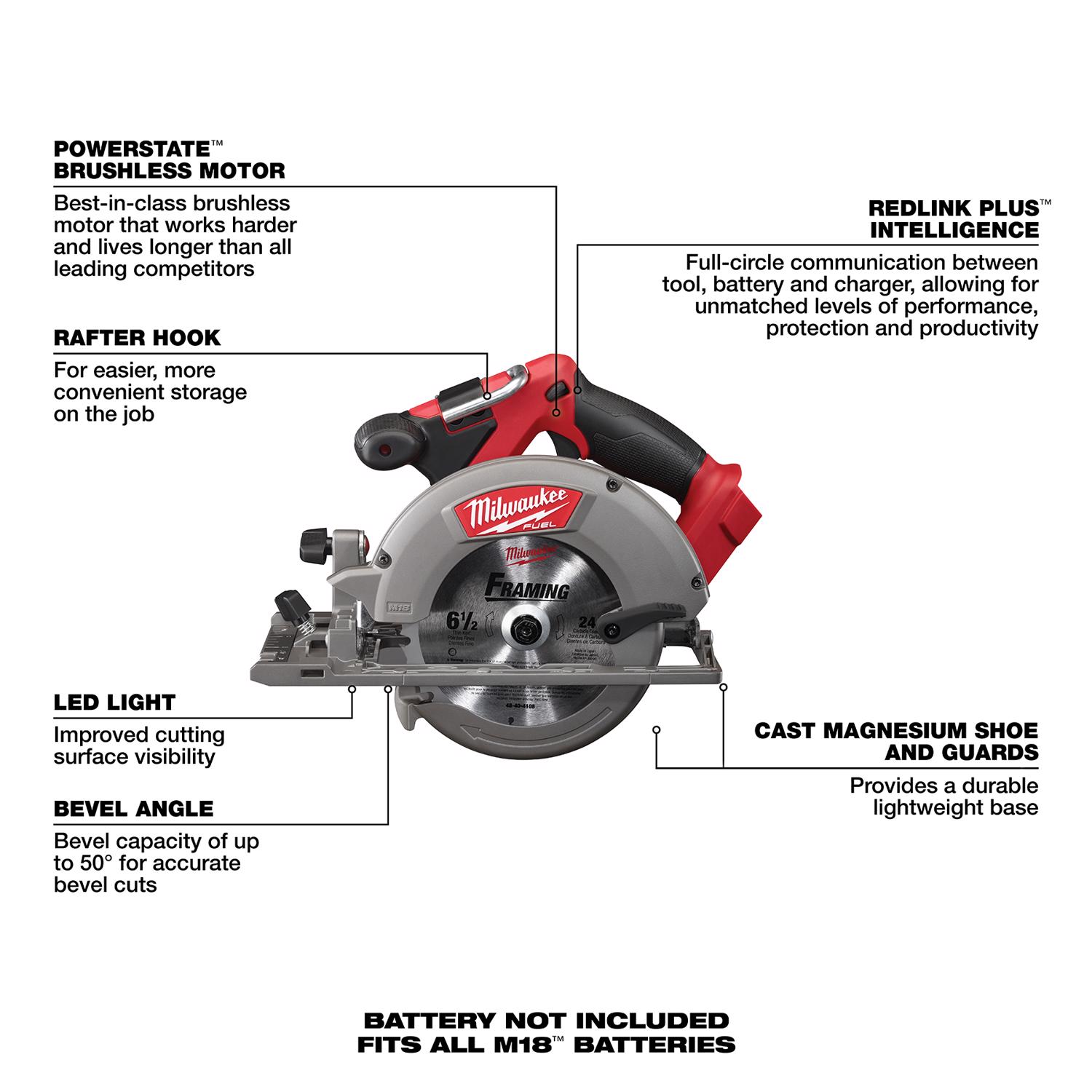 MW M18 FUEL 18 V 6-1/2 in. Cordless Brushless Circular Saw Tool Only