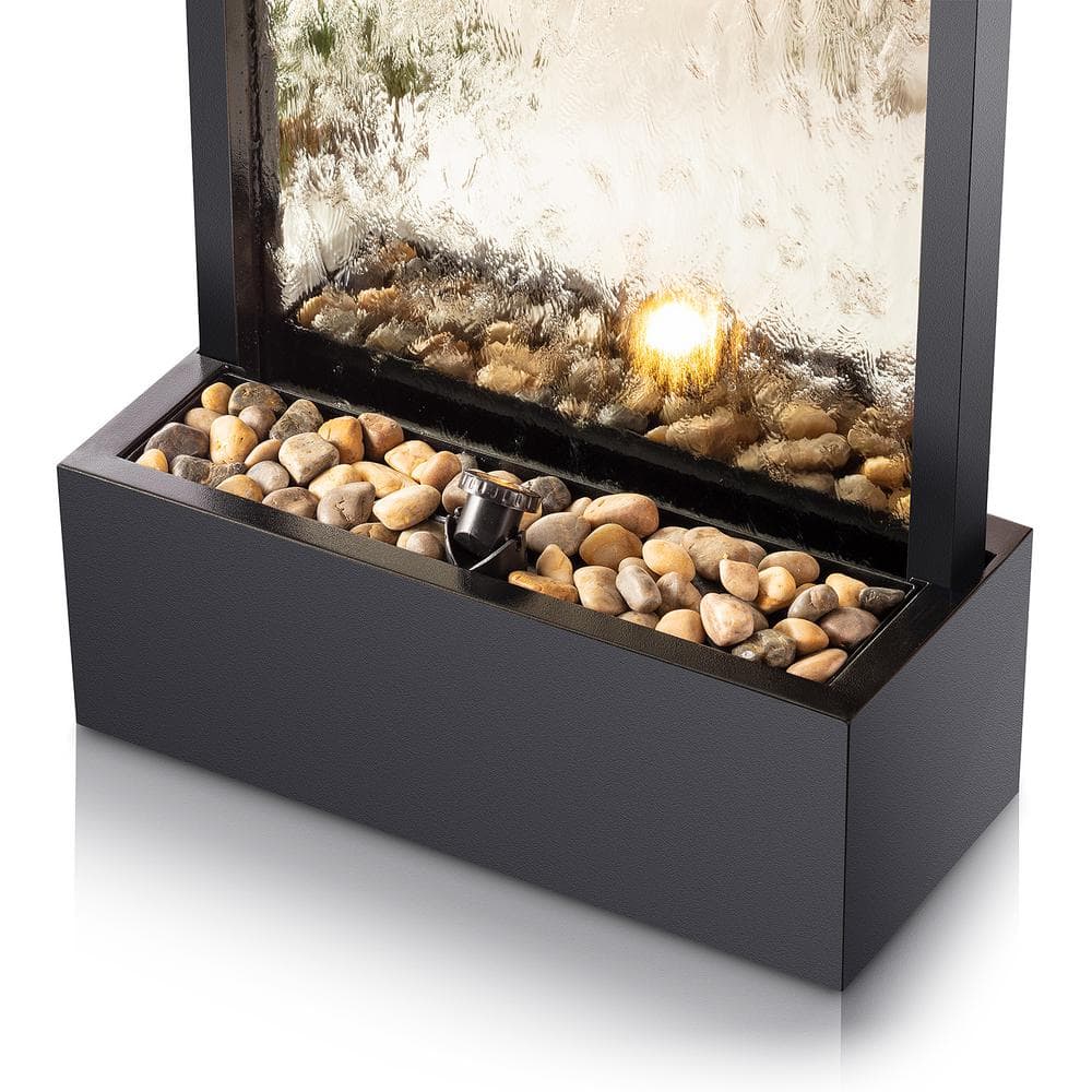 Alpine Corporation 72 in. Tall Indoor/Outdoor Mirror Zen Waterfall Fountain with Stones and Lights, Silver MLT102