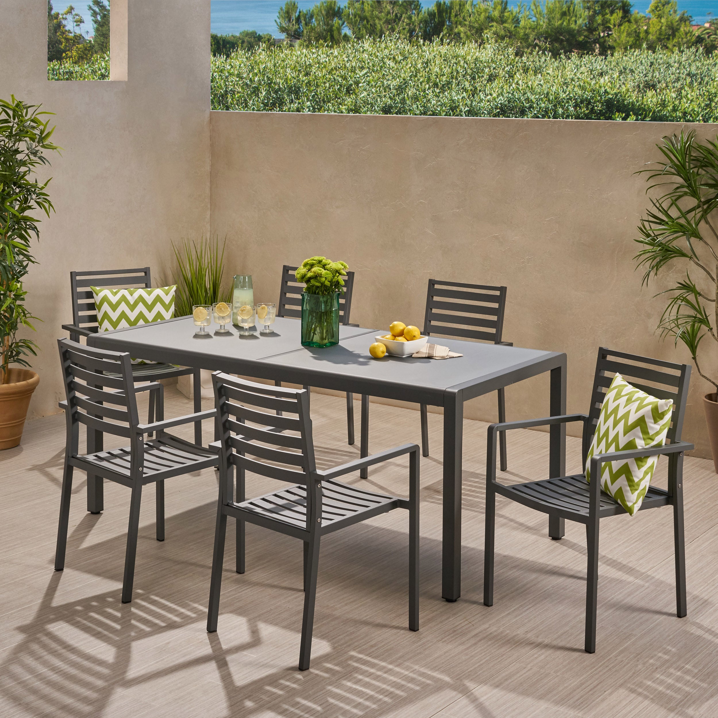 Cherie Outdoor Modern 6 Seater Aluminum Dining Set