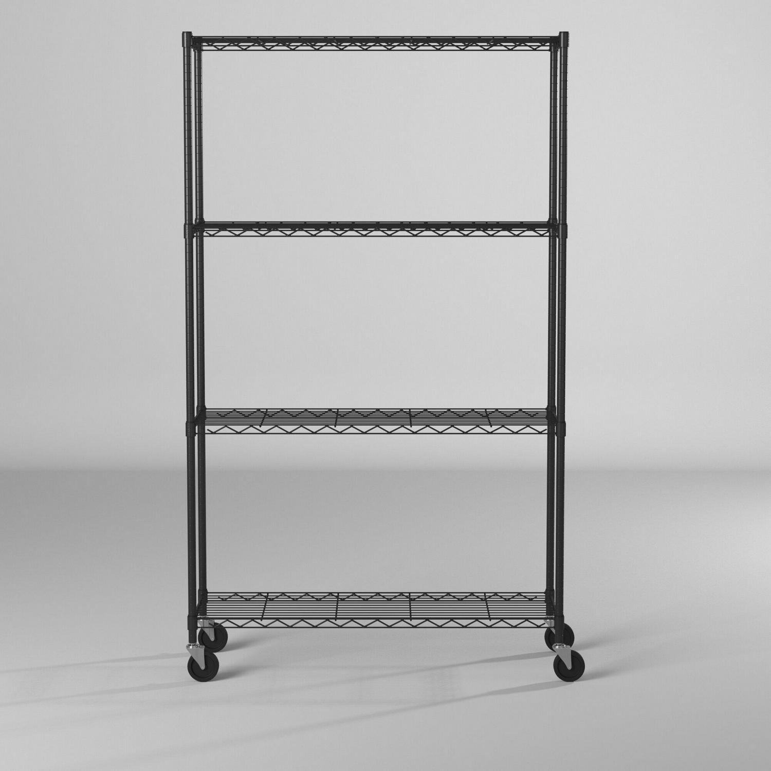 TRINITY Basics 36 W x 14 D x 62.5 H 4-Shelf NSF Wire Shelving Unit With Casters， 1000 lb Capacity， Black