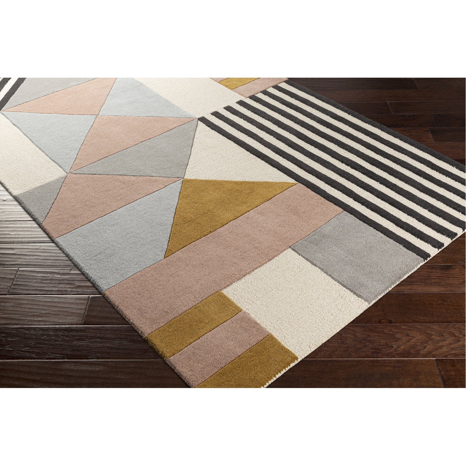 Emma Hand Tufted Rug in Cream, Light Gray, Mustard, Camel, Black, Medium Gray