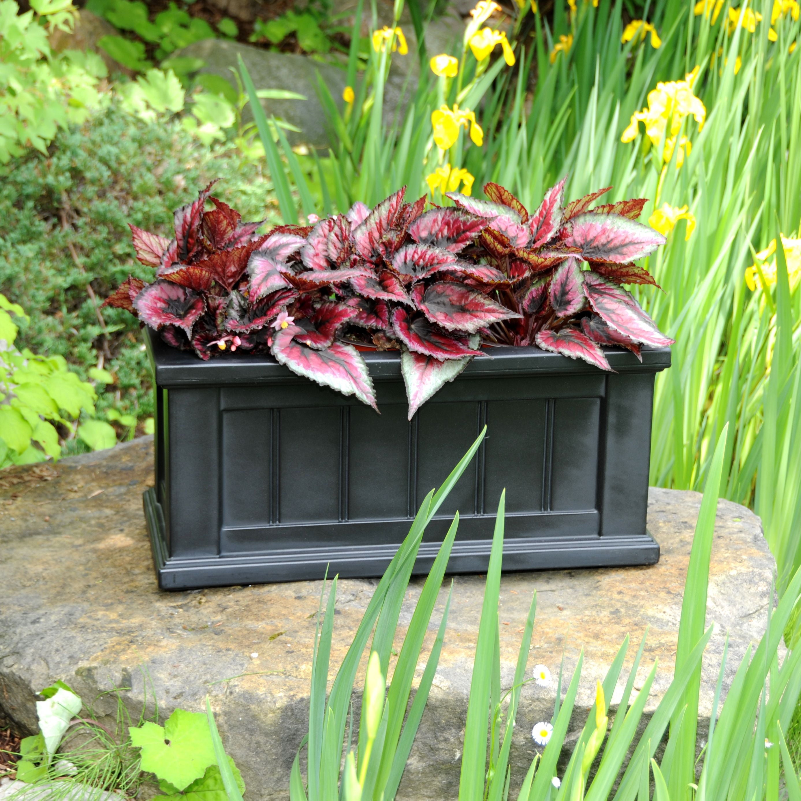 Mayne 24" x 11" x 11" Rectangle Black Resin, Plastic and Polyethylene Plant Planter with Drainage Hole