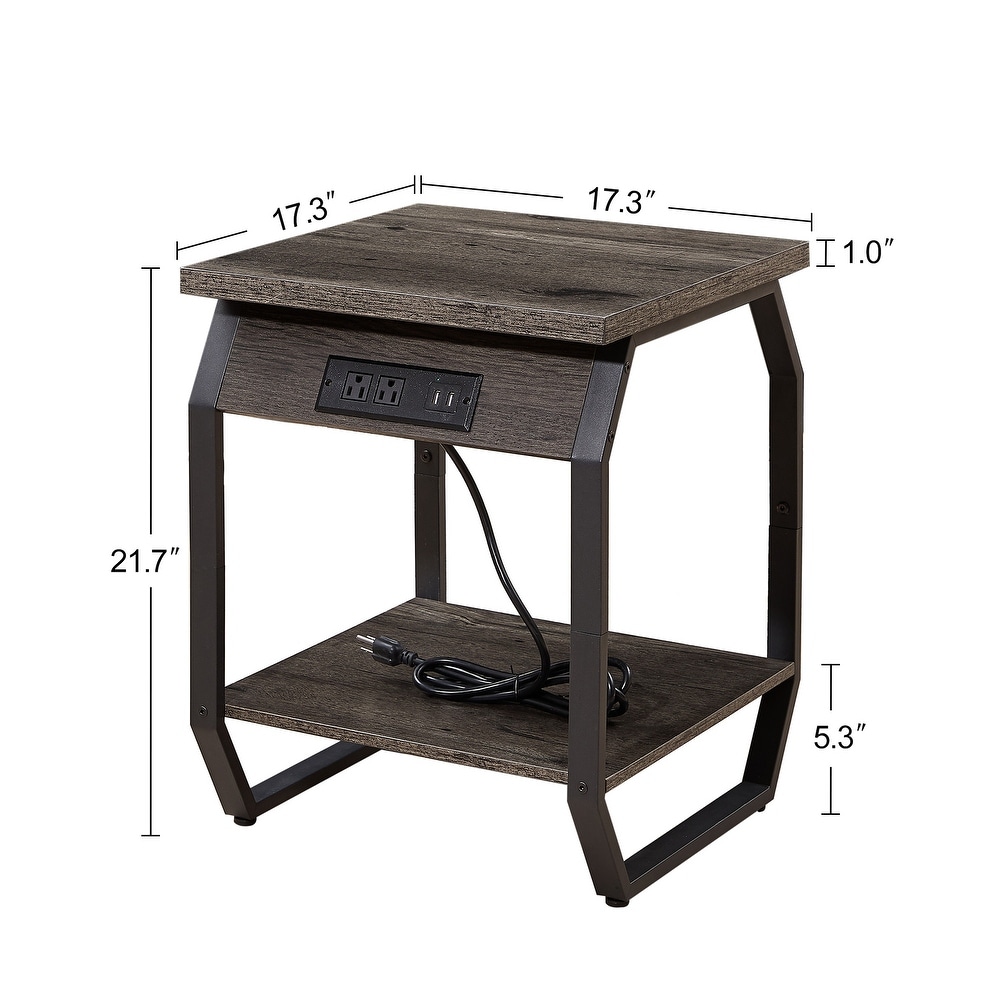 Side Table with Charging Station  Set of 2 End Tables with USB Ports and Sockets  Bedside Tables in Room 17.32Wx17.32Dx21.65H