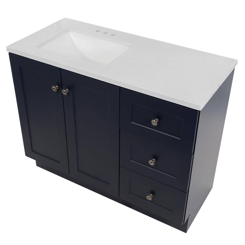 Glacier Bay Bannister 42.5 in. W x 18.75 in. D Bath Vanity in Deep Blue with Cultured Marble Top in Colorpoint White with Sink BA42P2-DB