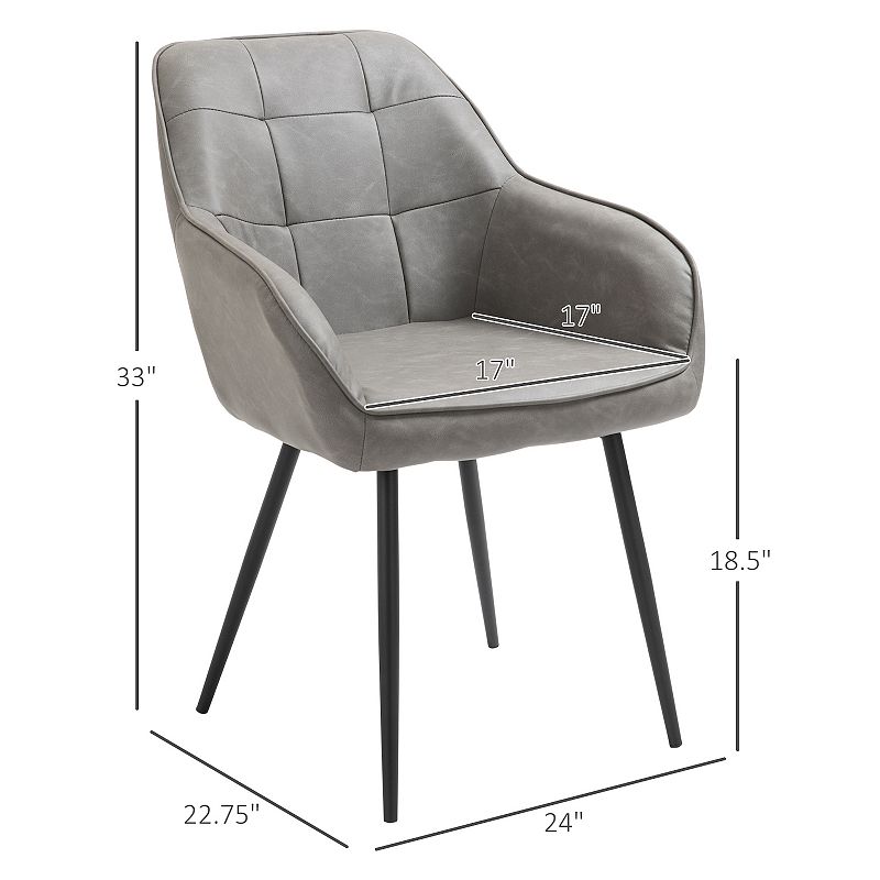 HOMCOM Modern Style Dining Chair Back Accent Chair with PU Leather Upholstery and Metal Legs for Living Room Light Grey