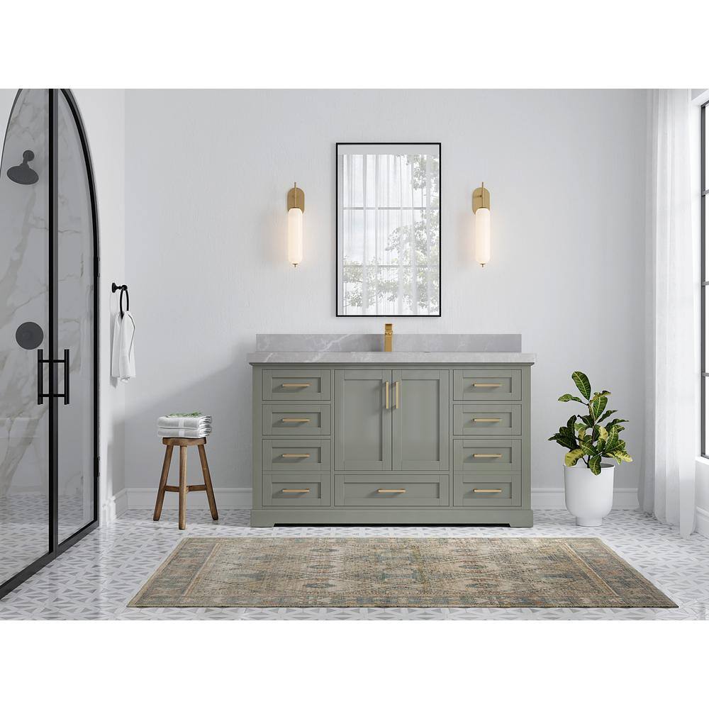 Willow Collections Boston 60 in. W x 22 in. D x 36 in. H Single Sink Bath Vanity in Evergreen with 2 in. Pearl Gray Quartz Top BST_EGN_LH_GR_60S