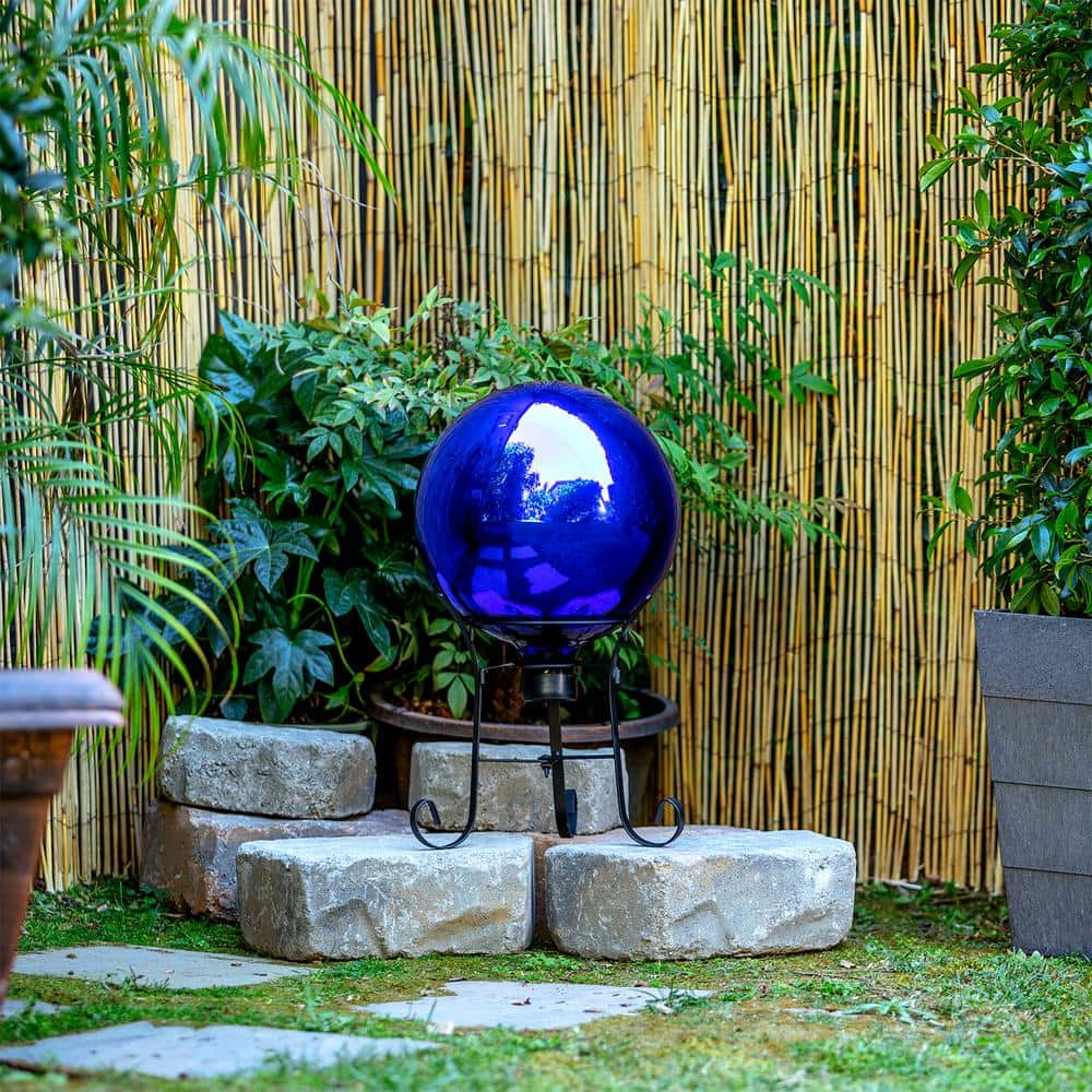 Alpine Corporation 10 in. Dia Indoor/Outdoor Glass Gazing Globe Festive Yard Decor, Blue GLB292BL