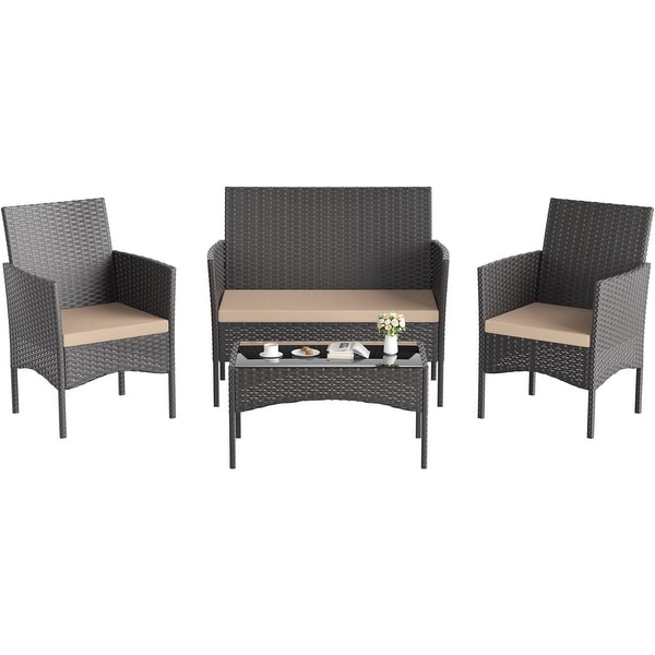 4Piece Conversation Furniture Set，Patio Dining Table and Chair Set