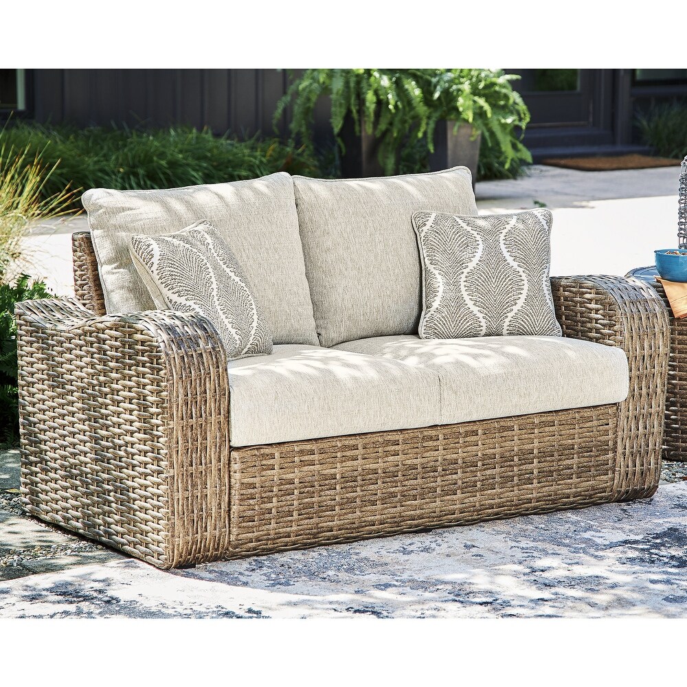 Signature Design by Ashley Sandy Bloom Brown/Beige Outdoor Loveseat with Cushion   62\