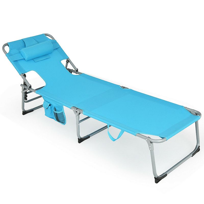 Folding Beach Lounge Chair with Pillow for Outdoor