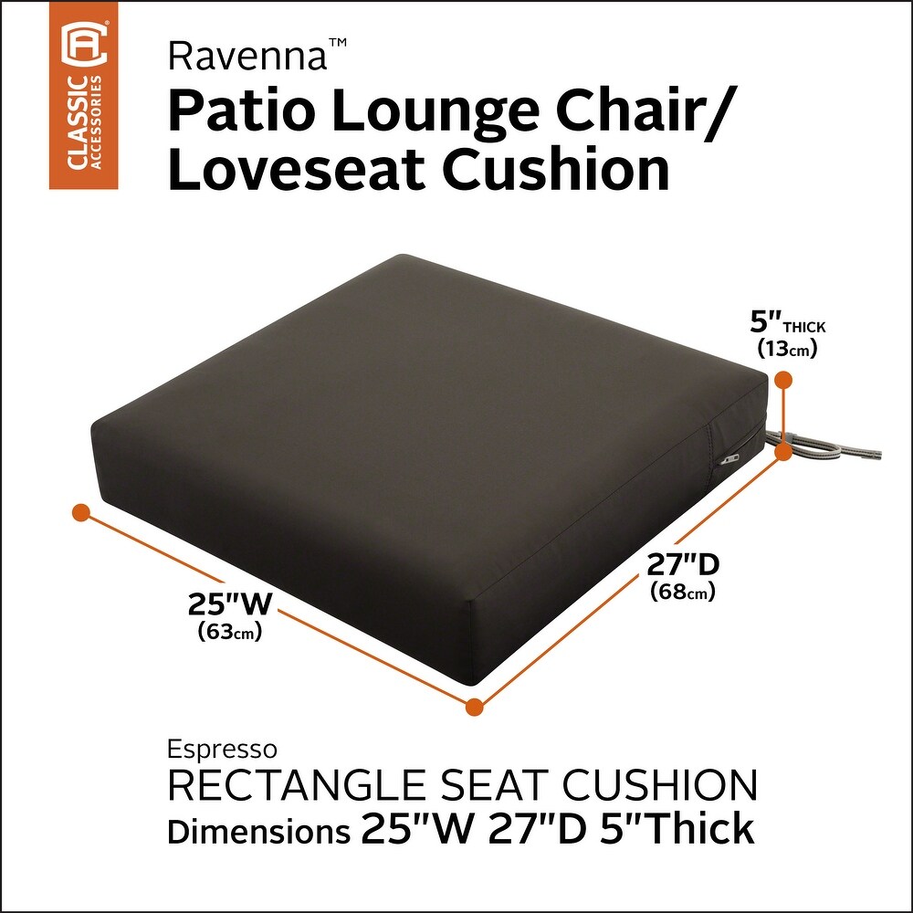 Classic Accessories Ravenna Water Resistant Patio Lounge Chair/Loveseat Cushion  25 x 27 x 5 Inch