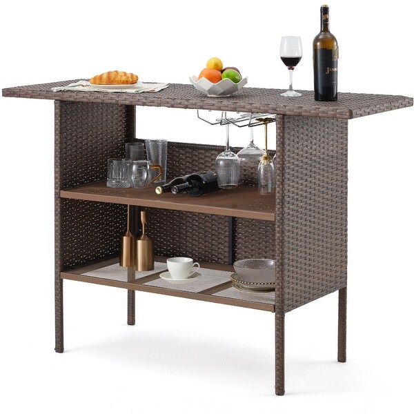 AVAWING Patio PE Wicker Bar Table Rattan Bar Counter Table