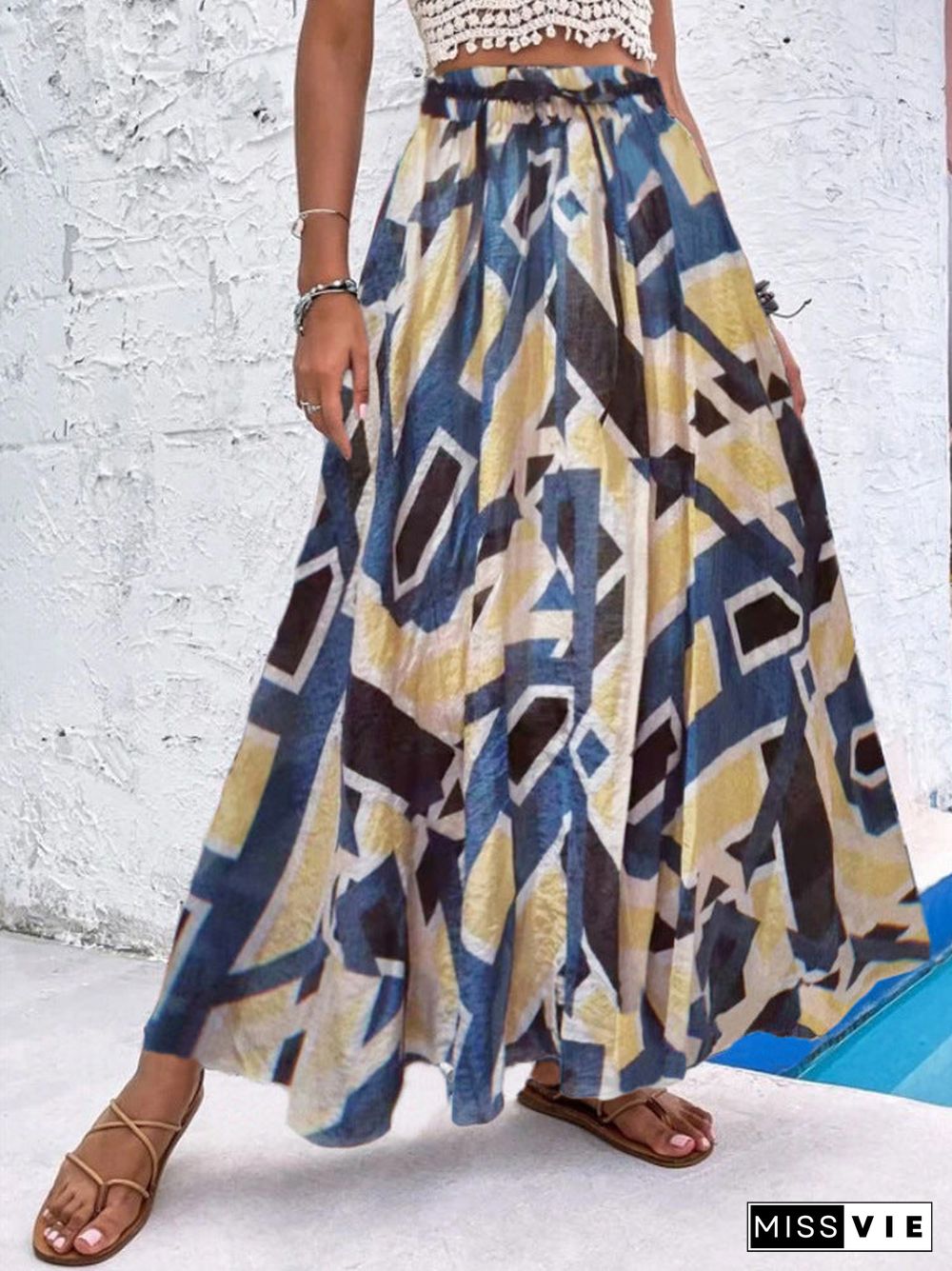 Women'S Skirts Printed High Waist Swing Long Skirt