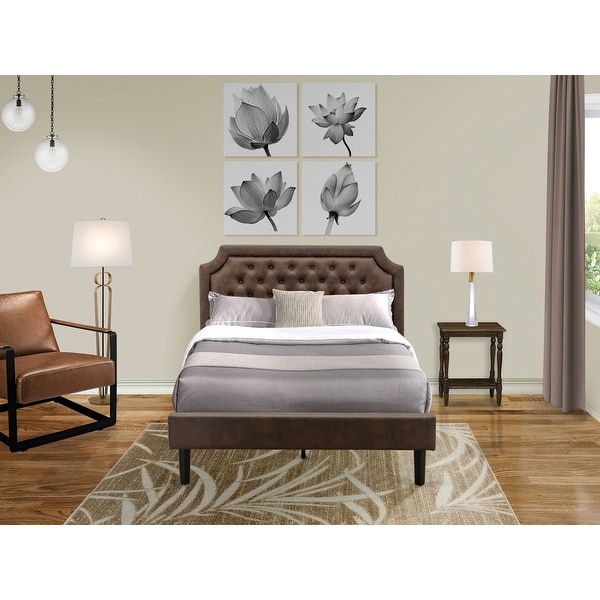 2-Piece Platform Bedroom Set- Bed and Distressed Jacobean Nightstand- Dark Brown Faux Leather- Black Legs (Bed Size Options) - - 34702917