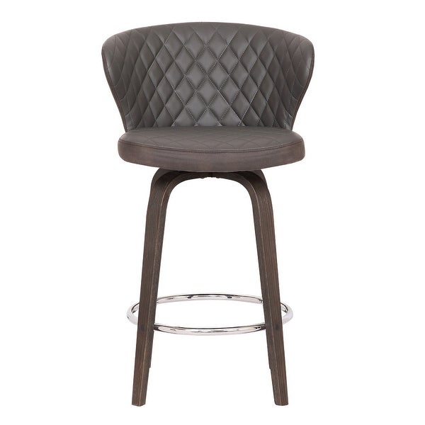 Curved Back Leatherette Barstool with Swivel Mechanism， Brown - 36 H x 20 W x 20.5 L Inches