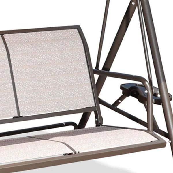 Tatayosi 3Person Beige Metal Outdoor Patio Swing Chair with Canopy