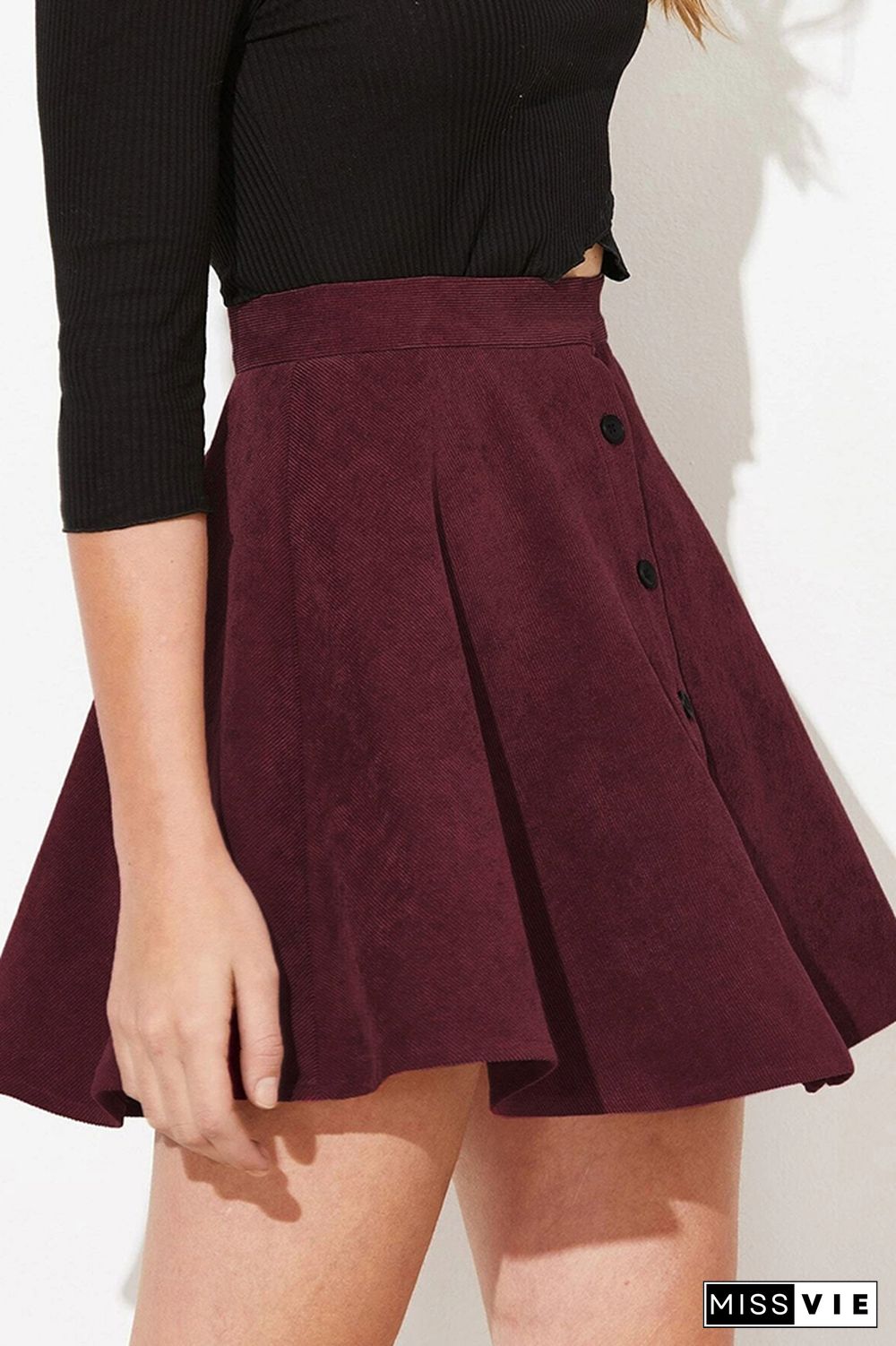 Corduroy High Waist Button Skirt