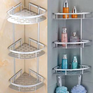 Dyiom 3 Layer Bathroom Triangular Shower Caddy Shelf Corner Bath Rack Rustproof Storage Organizer Holder Basket in Silver 894398440