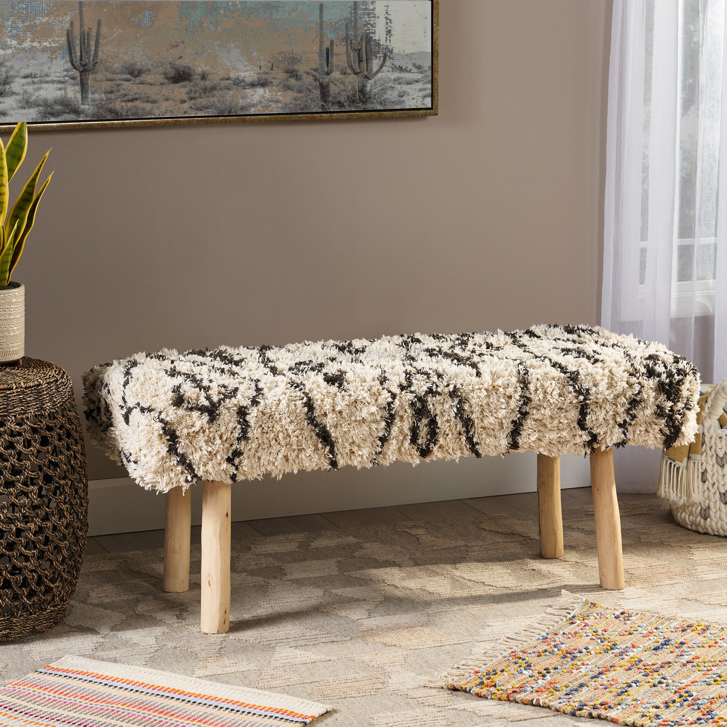 Carrera Handcrafted Boho Rectangular Fabric Bench